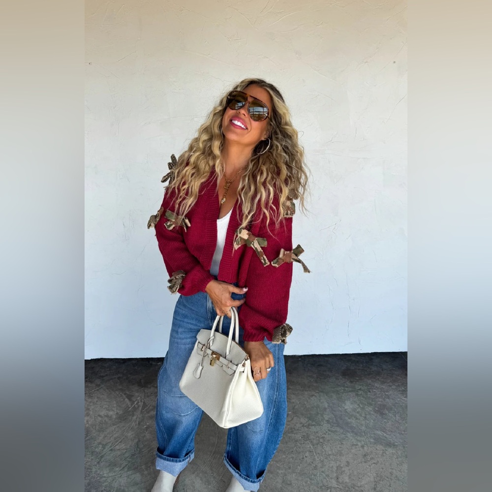 Blakeley Sloane Bow Knit Cardigan in Burgundy